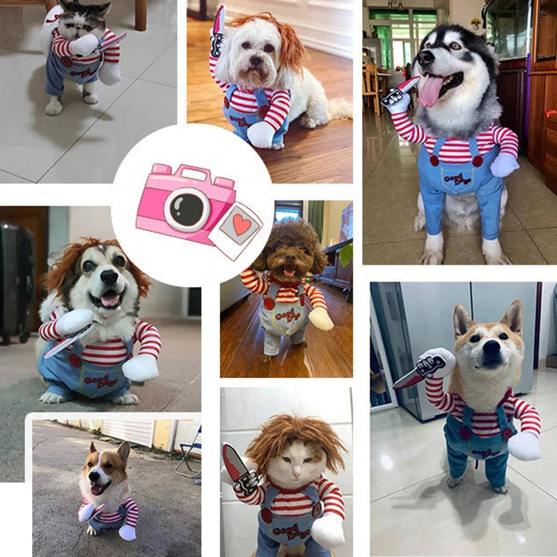 Funny Dog Cosplay Clothes Puppy Party Dress Up Apparel Outfit Chihuahua Deadly Doll Set Halloween Costume for S-XL Dogs Cats