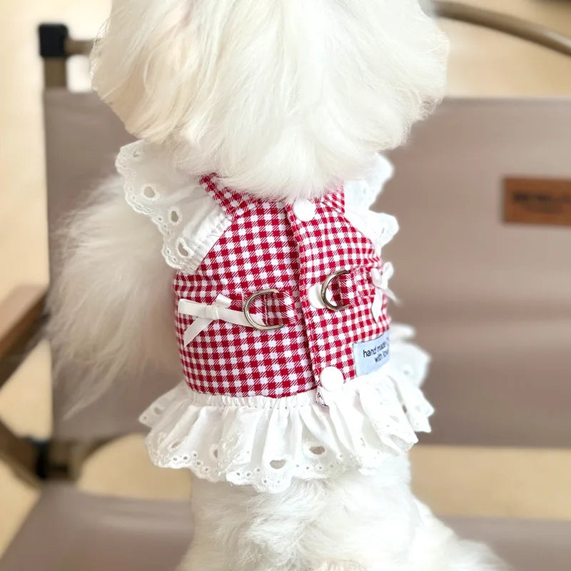 Lace Puppy Summer Clothes for Small Dogs Black Red Plaid Harness Vest Small Animal Pet Dog Chest Strap Outdoor Walking Apparel