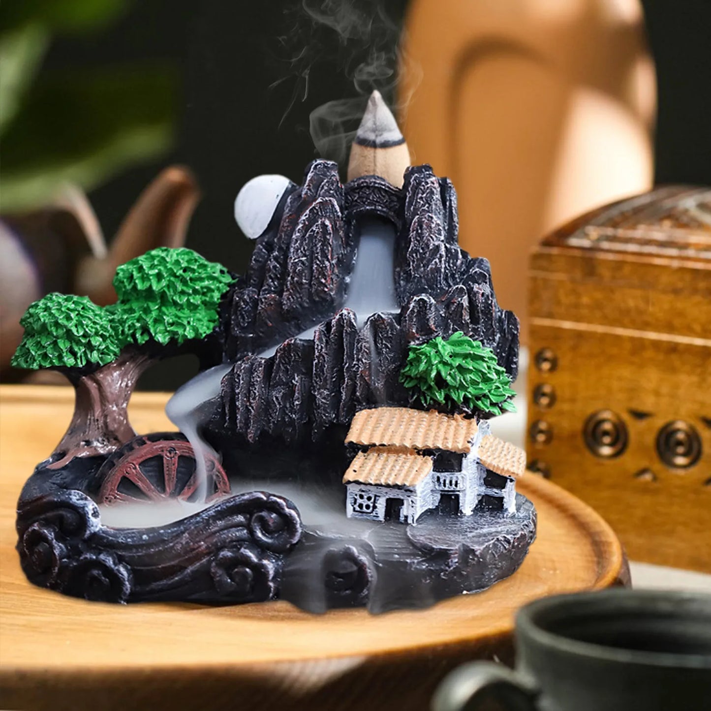 Waterfall Incense Burner Resin Backflow Incense Holder Fountain Waterfall Incense Burner For Home Office Decor Gift