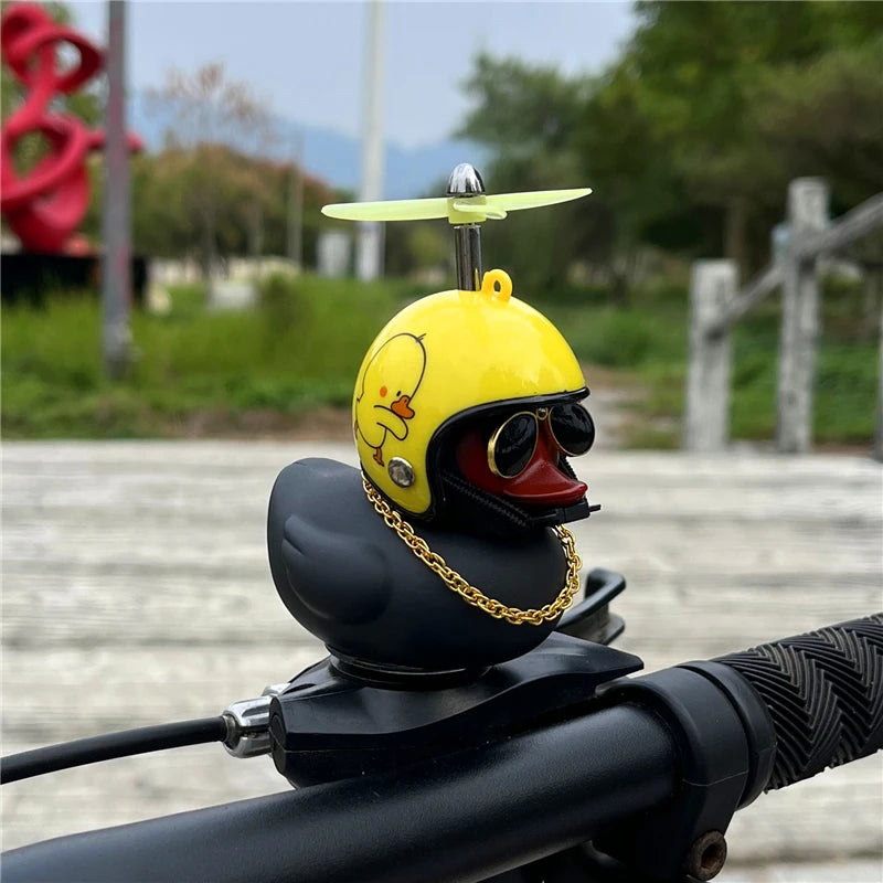 Car Ornaments Bicycle Horns Squeeze Black Duck with Straps Helmet, Silicone Elasticity Belt Bike Bell for Kids Sport Outdoor