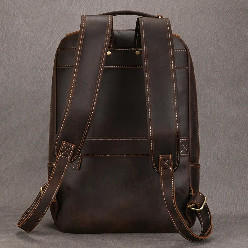 Vintage Men's Crazy Horse Leather Backpack genuine leather Retro Rucksack Large Classic Travel Backpack Big laptop computer bag