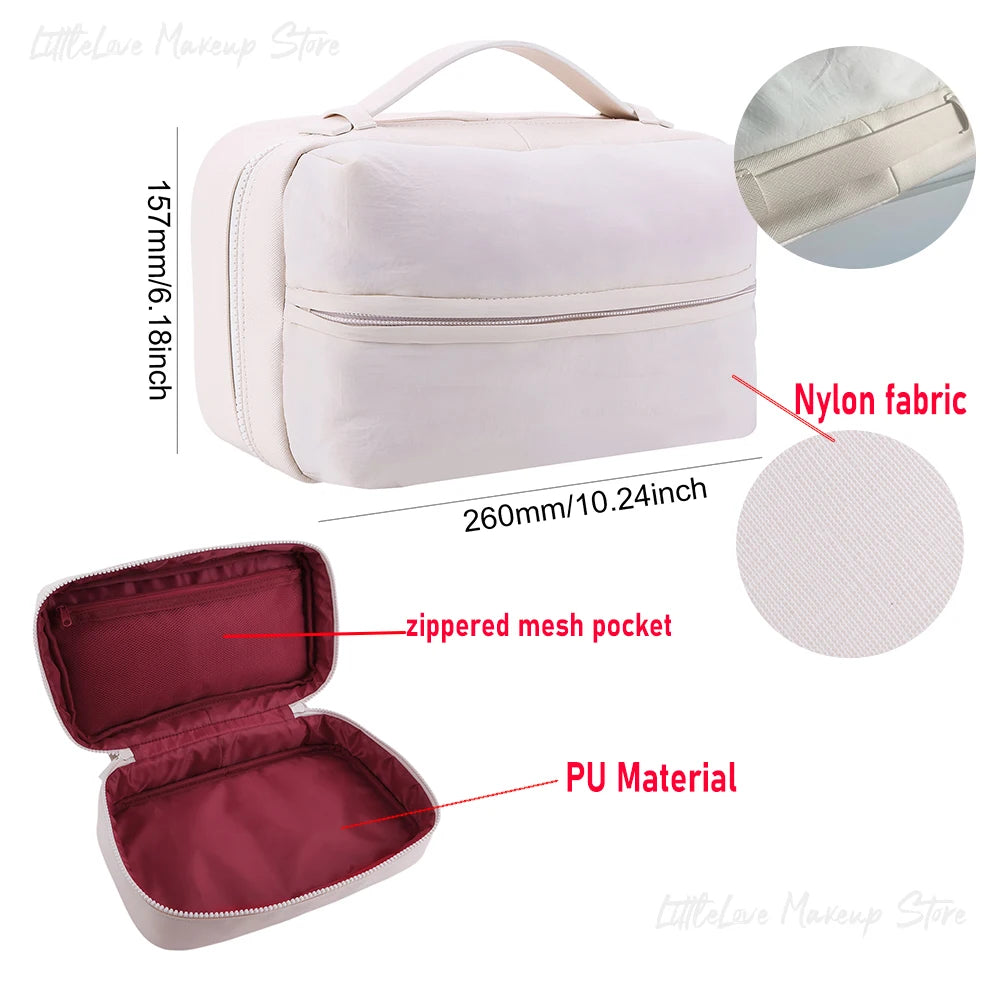 PU Travel Makeup Bag with Handle and Pockets Make Up Organizer Case Fluffy for Toiletries Accessories Brushes