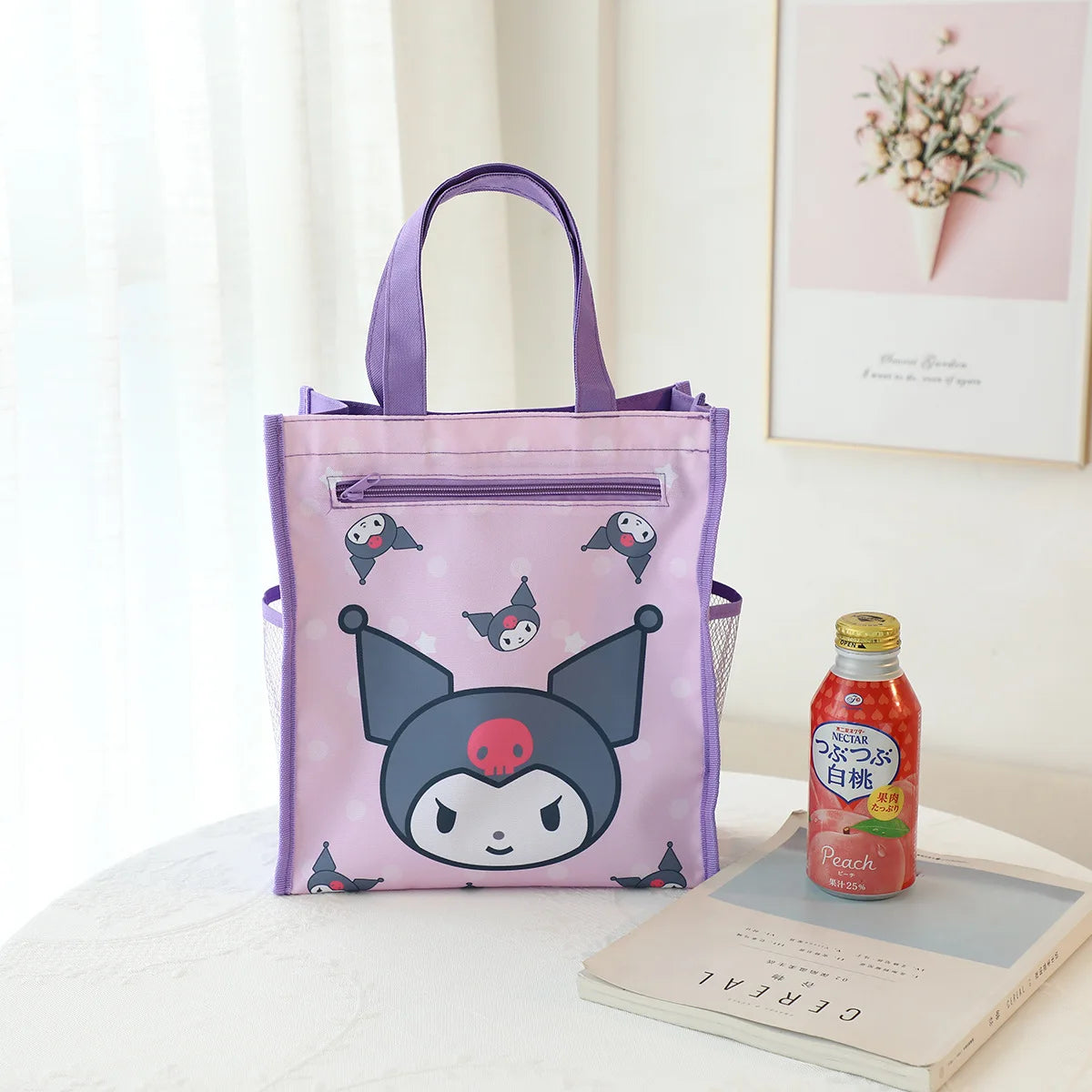 Sanrio Hello Kitty Double Layer HandBags Kawaii Kuromi Cinnamoroll Student A4 File Bags Art Bags Textbook Portable Organizers