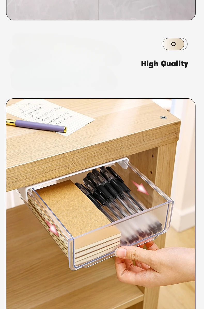 Undertable Drawer Storage Box Hidden Hanging Bedroom Dormitory Office Table Pasting Non Punching Table Bottom Sorting