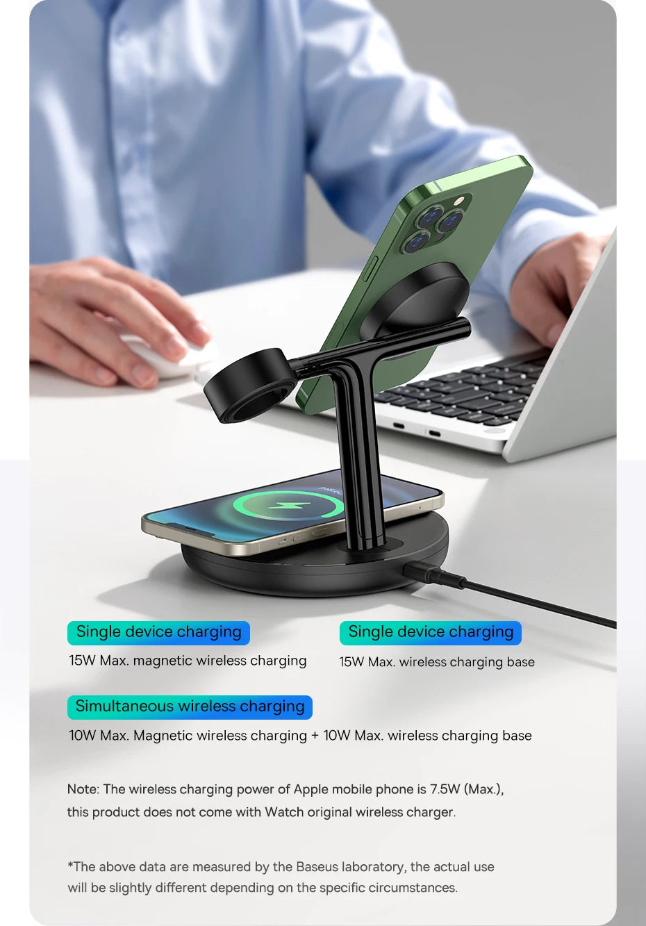 Baseus  3 in 1 20W Magnetic Wireless Charger Stand For Phone iPhone 15 14 Pro Airpods Apple Watch  Fast Charging Station Holder