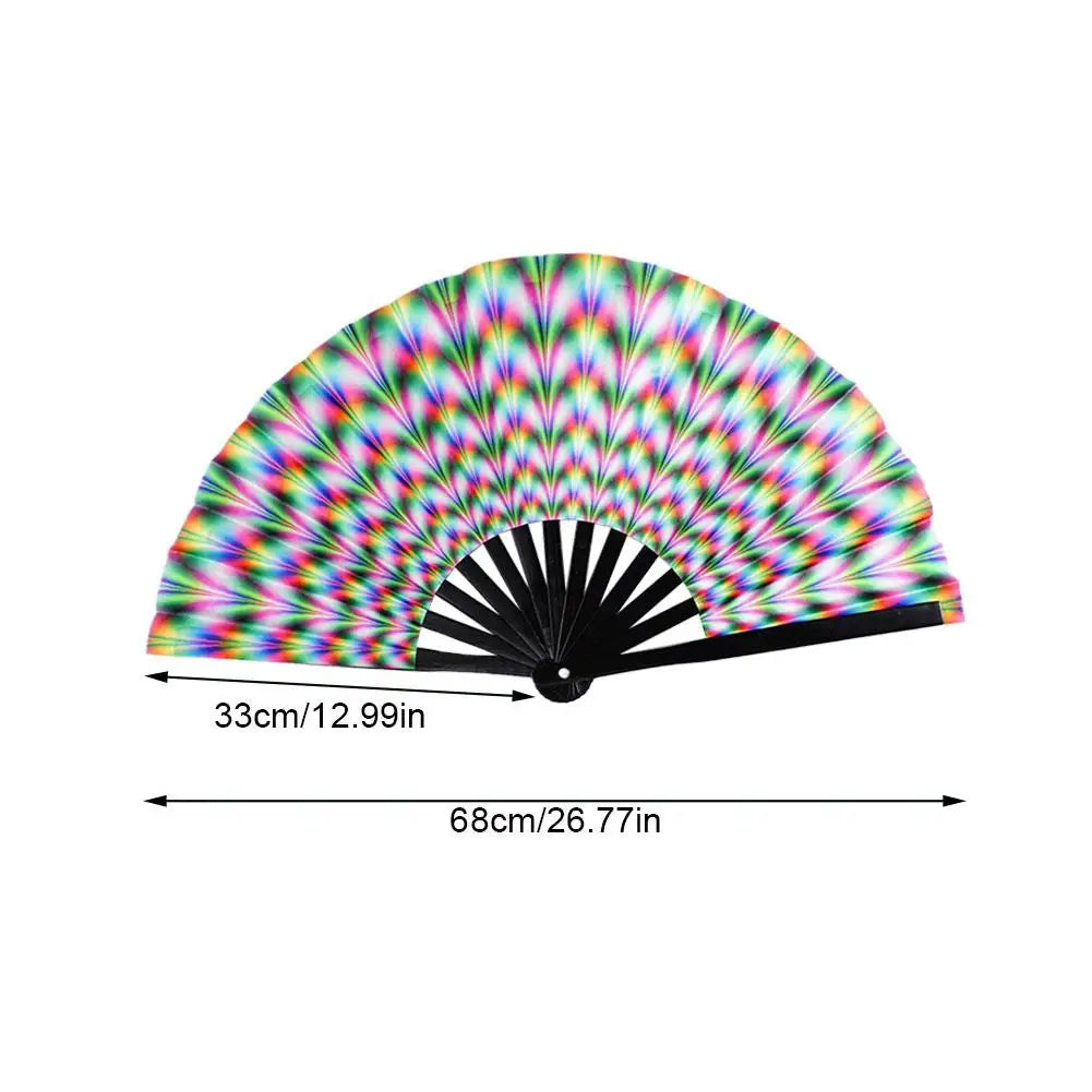 Gradient Colorful Reflective Foldable Fan Magic Soft 33cm Large Cloth Dance Photography Kung Fu Fan Props Disco Fan Festival Fan