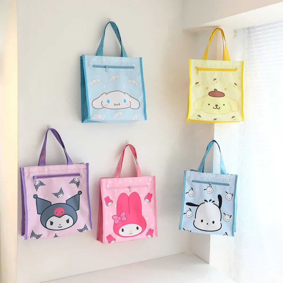 Sanrio Hello Kitty Double Layer HandBags Kawaii Kuromi Cinnamoroll Student A4 File Bags Art Bags Textbook Portable Organizers