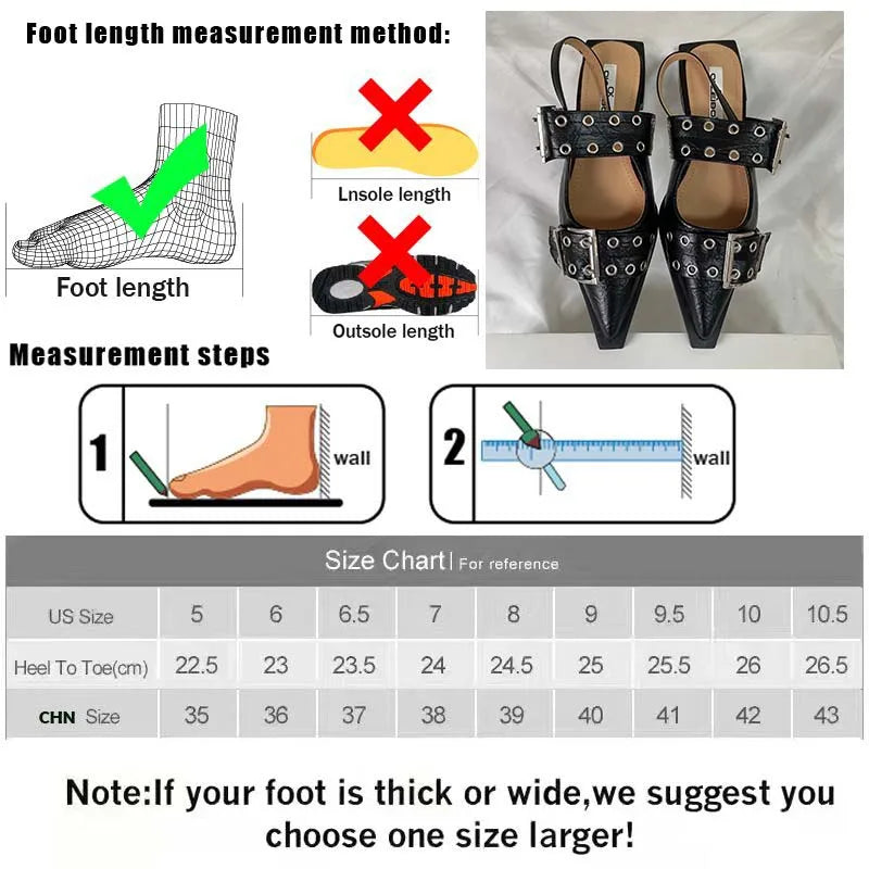 New Sandals Women Flats Shoes Fashion Metal Buckle Shoes 2025 Spring Pointed Toe Shallow Footwear Slingbacks Ladies Sandals