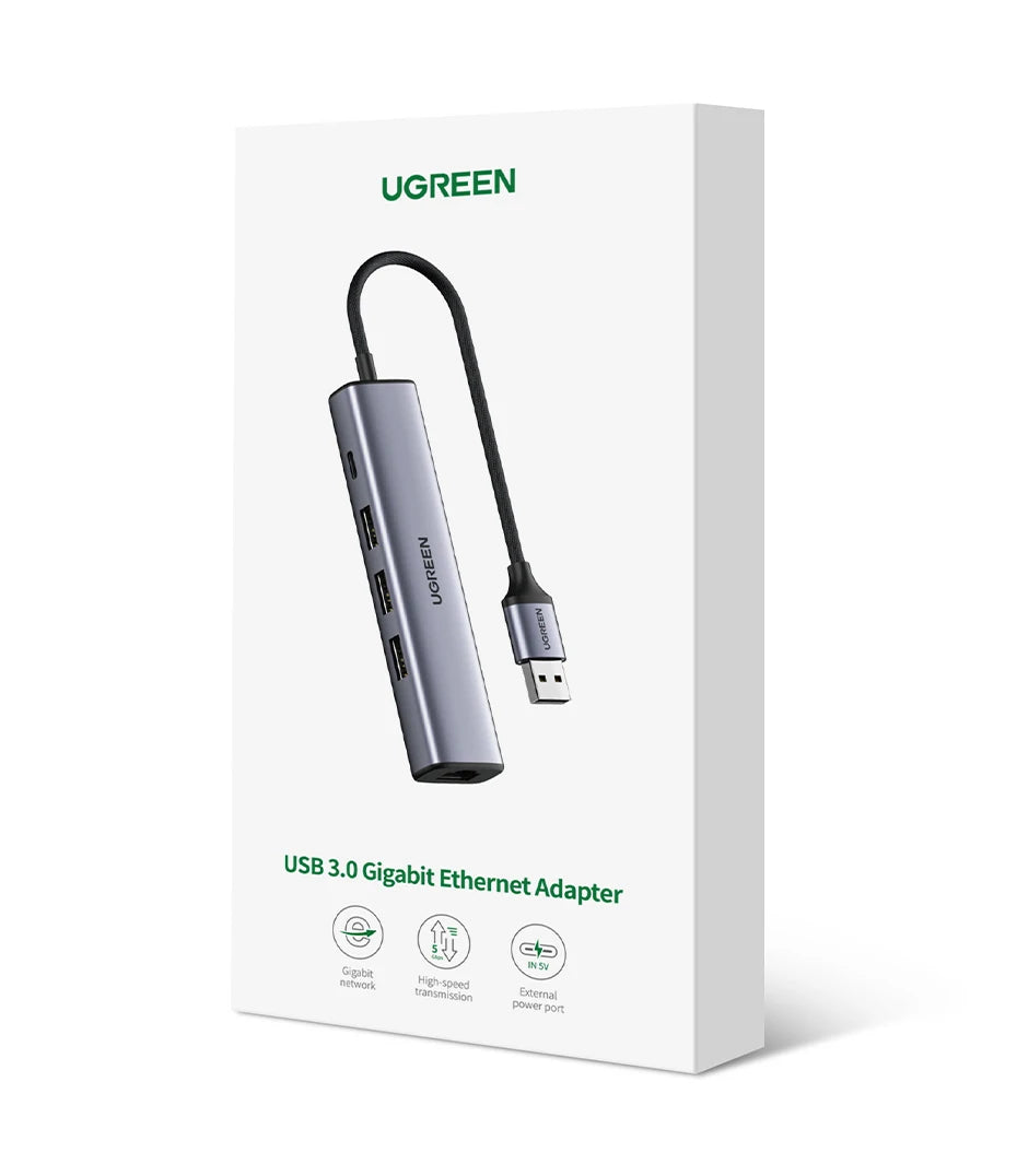 UGREEN USB Ethernet Adapter 1000/100Mbps USB3.0 HUB RJ45 Lan for Laptop PC Xiaomi Mi Box Macbook Windows USB-C HUB Network Card