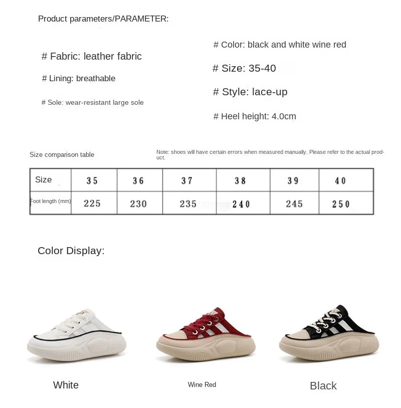 Retro Casual Beach Shoes for Women Summer Half Slippers Baotou Hollow Lace Up Platform Sandals Ladies Outdoor Pu Slipper