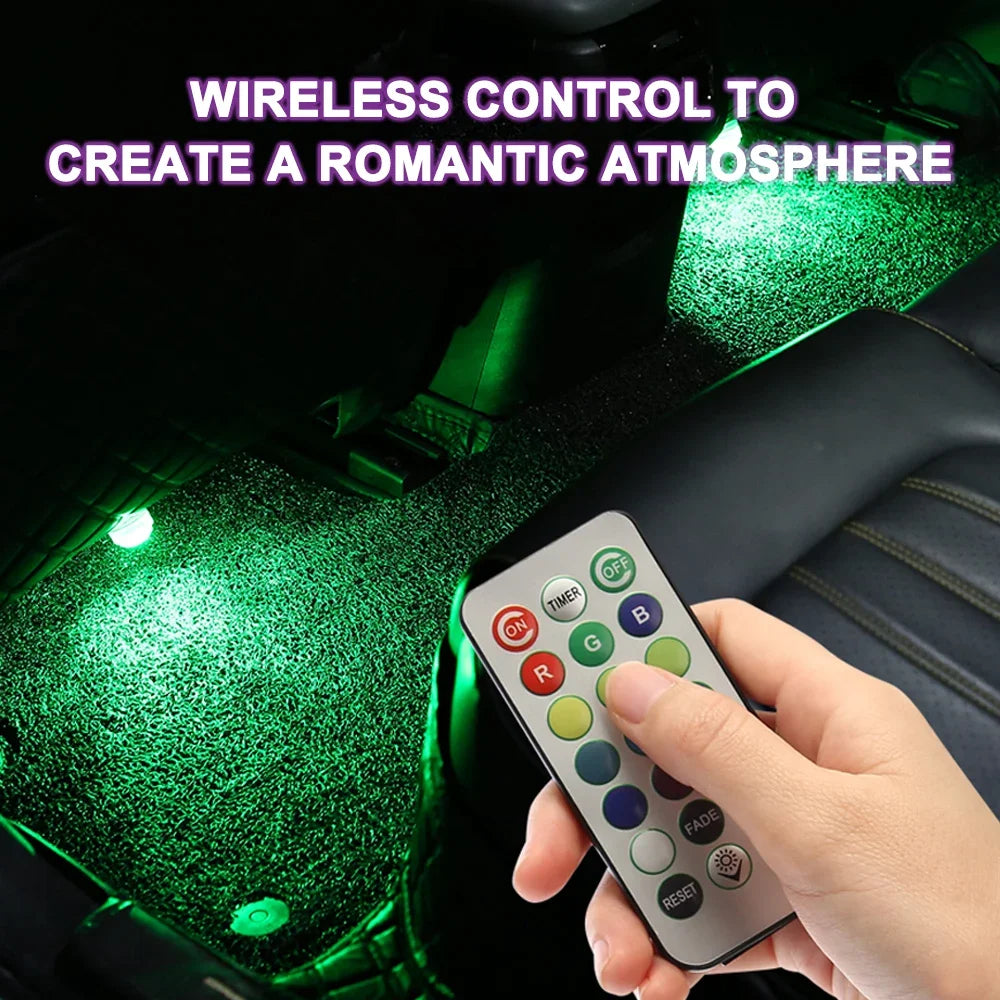 LED Wireless Adhesive LED Car Interior Environmental Light Remote Control Decoration Car Roof Foot Atmosphere Light Rolor Batter