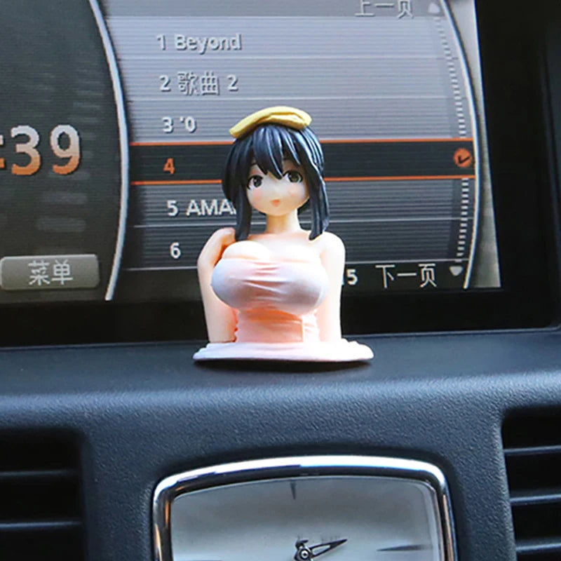 Cute Kanako Chest Shaking Girls Car Ornaments Cartoon Kawaii Anime Statue Car Dashboard Sexy Doll Figurine Car Decorations