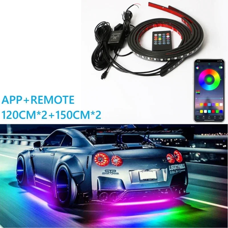 Neon LED RGB Car Underglow Bottom Light Remote/APP Control Flexible Waterproof LED Strip Car Underbody Light Decorative Lamp