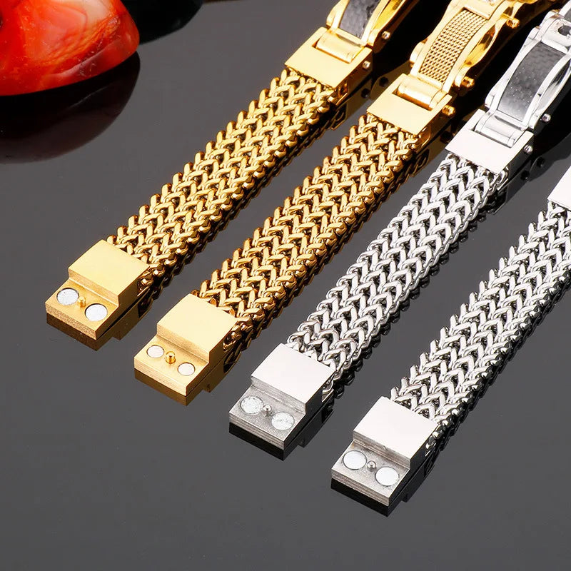 Fashionable and Trendy High-quality Stainless Steel Electroplated Gold Color Inlaid Zircon Men's Bracelet As A Gift To Friends