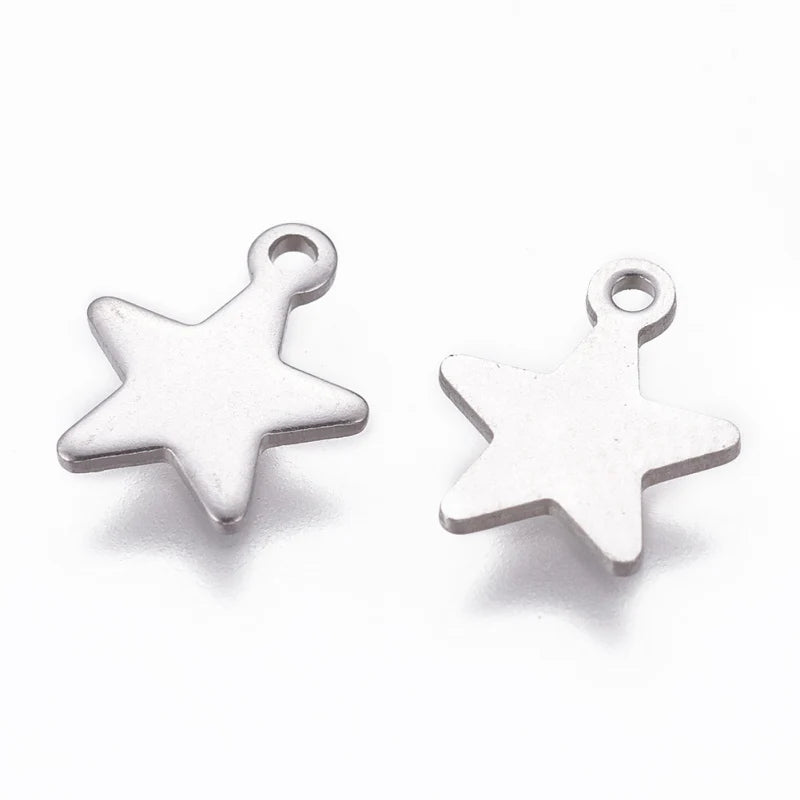 5~20Pcs 304 Stainless Steel Charms for DIY Jewelry Making  (Butterfly Heart Flower Key Moon Musical Note Ring Flat Round Star)