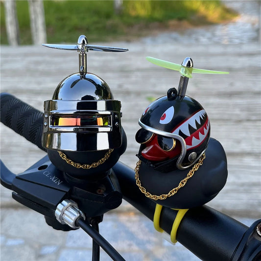 Car Ornaments Bicycle Horns Squeeze Black Duck with Straps Helmet, Silicone Elasticity Belt Bike Bell for Kids Sport Outdoor