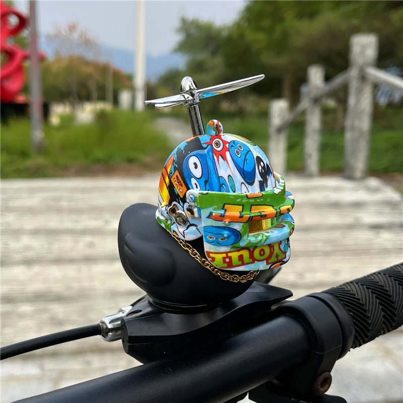 Car Ornaments Bicycle Horns Squeeze Black Duck with Straps Helmet, Silicone Elasticity Belt Bike Bell for Kids Sport Outdoor