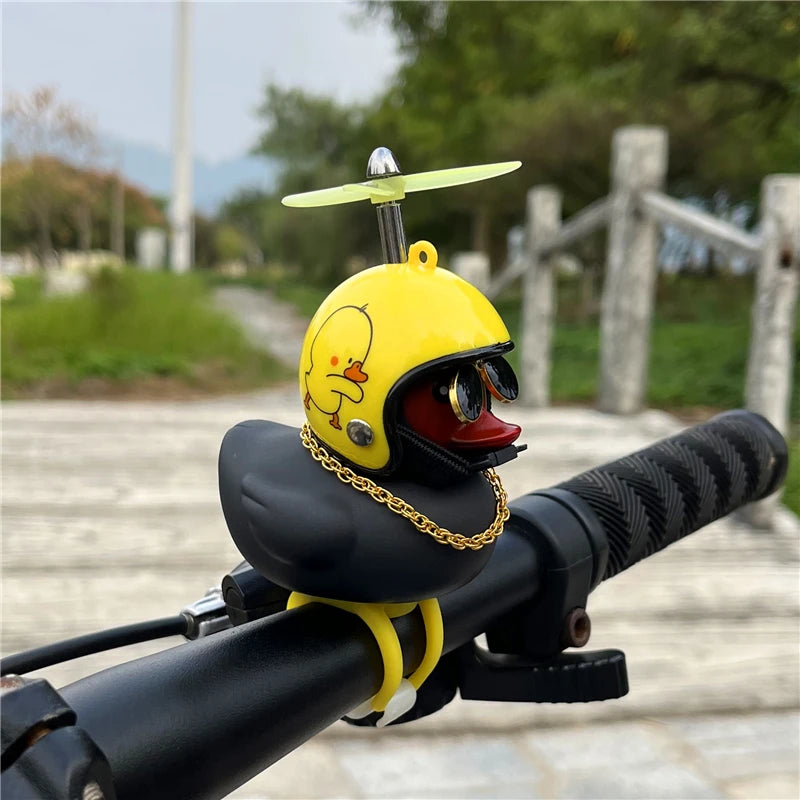 Car Ornaments Bicycle Horns Squeeze Black Duck with Straps Helmet, Silicone Elasticity Belt Bike Bell for Kids Sport Outdoor