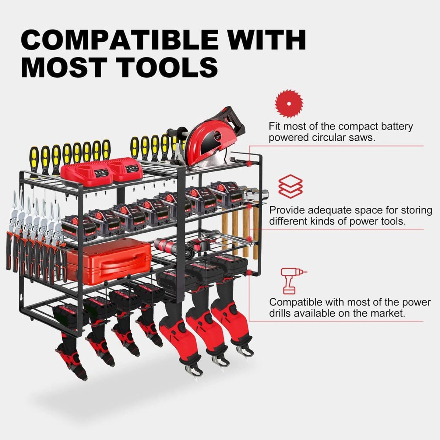 Power Tool Organizer Wall Mount 4 Layer Garage Storage Rack for Drill Screwdriver Power Tool Storage Rack Garage Tool Organizer