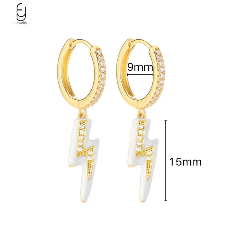 925 Sterling Silver Needle Vintage Gold Earrings for women Fashion Lightning Pendant Hoop Earrings Wedding High Luxury Jewelry