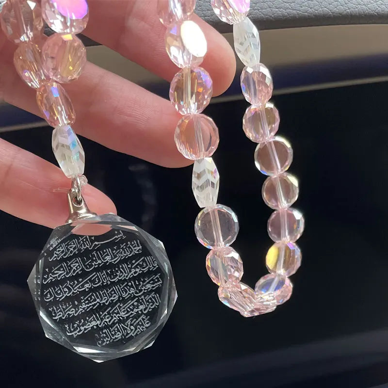 Islam crystal 33 pink beads tasbih quran fatiha crystal car pendant car hanging muslim gifts