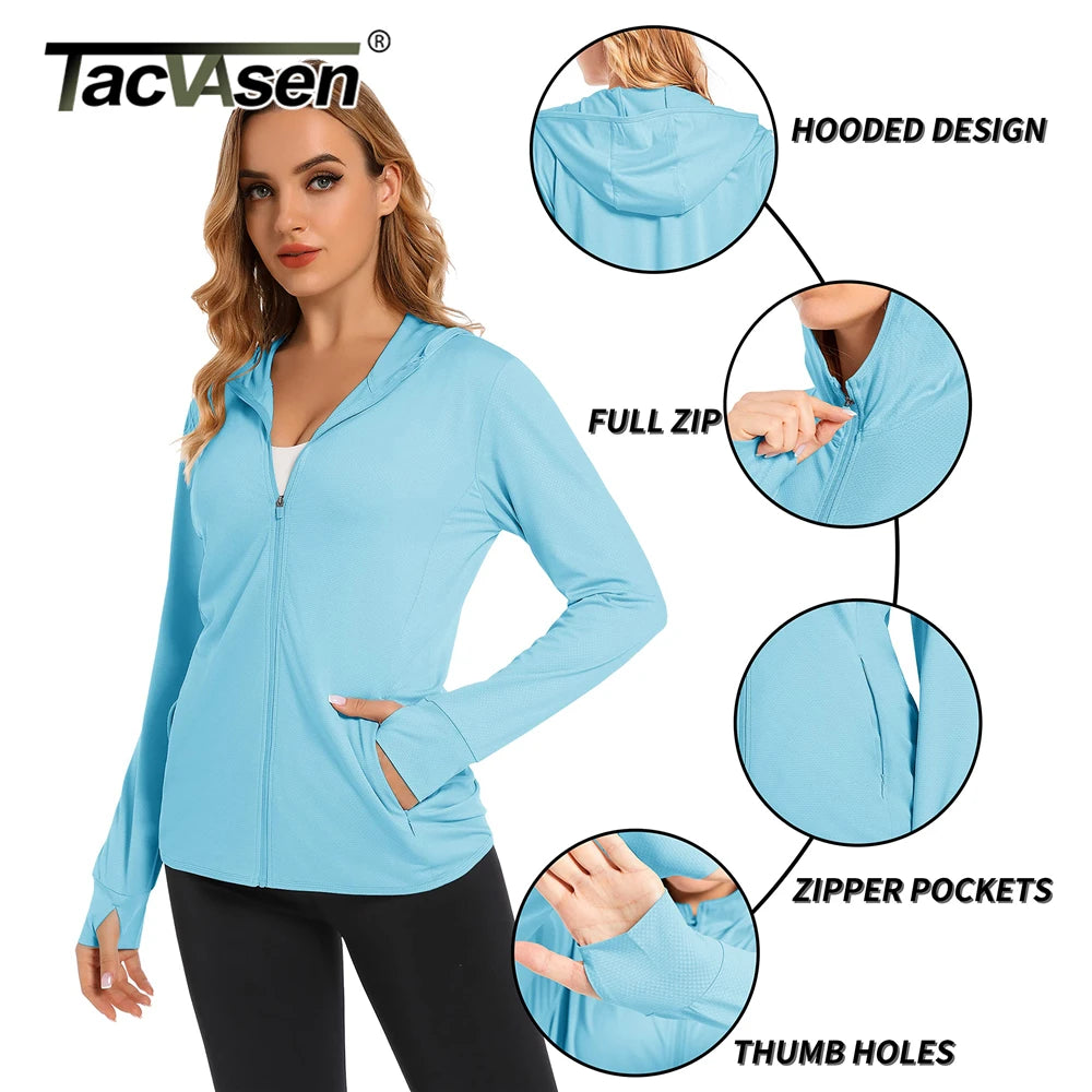 TACVASEN Summer Full Zip UPF50+ Sun Protection Hoodies Jackets Womens Long Sleeve Casual Shirt Hooded Jacket Hiking Running Tops