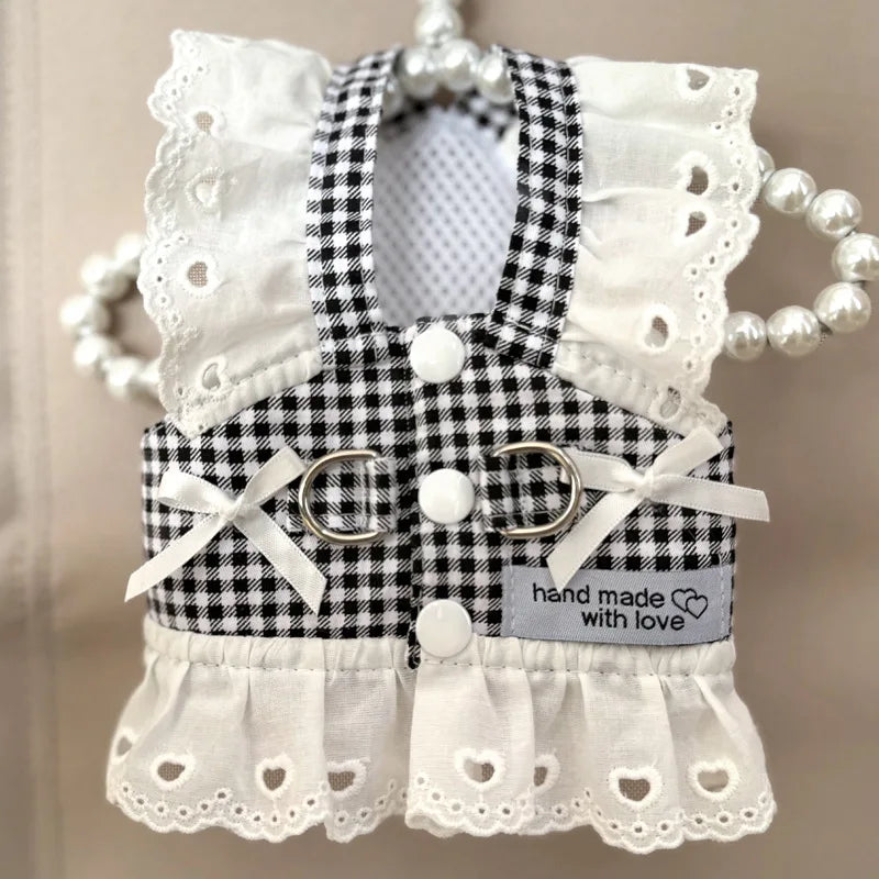 Lace Puppy Summer Clothes for Small Dogs Black Red Plaid Harness Vest Small Animal Pet Dog Chest Strap Outdoor Walking Apparel