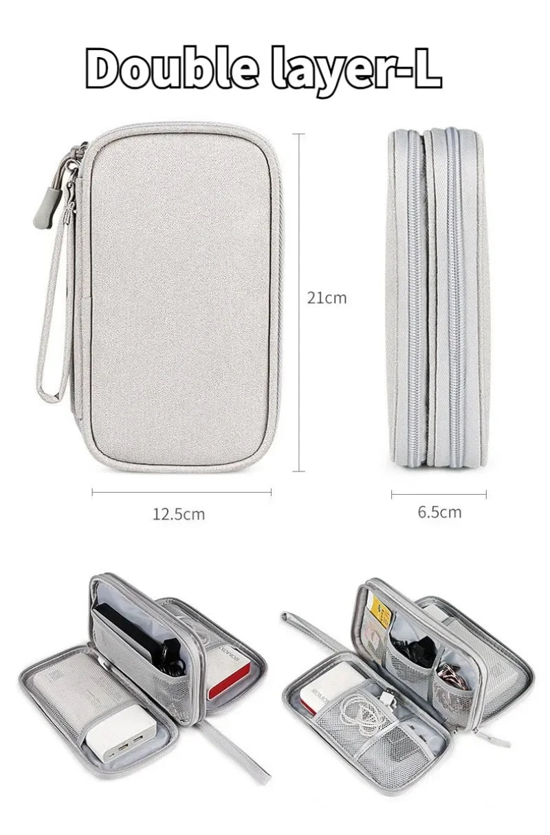 Gray Digital Storage Bag USB Data Cable Organizer Earphone Wire Bag Pen Power Bank Travel Kit Case Pouch Electronics Accessories