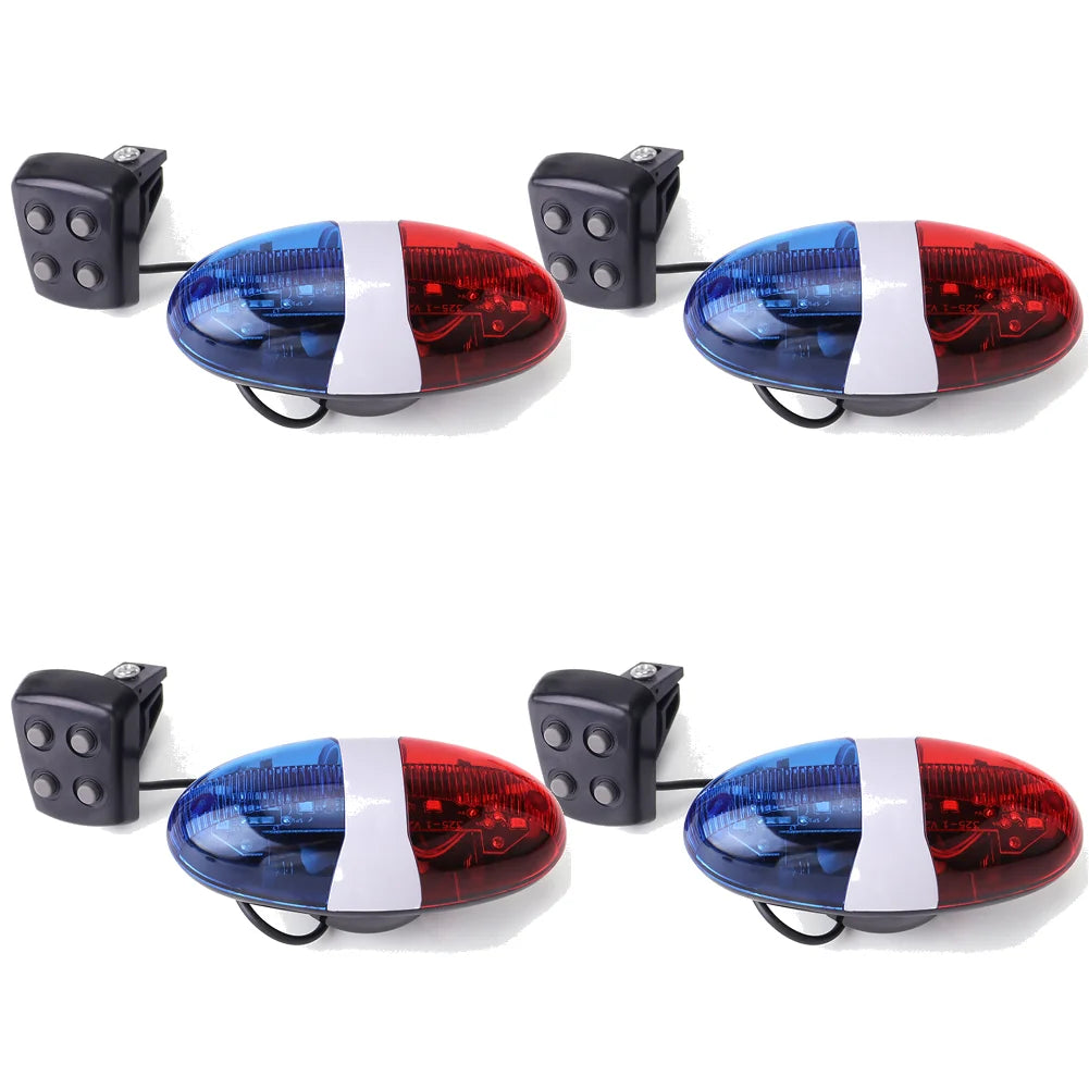 Bicycle Police Siren 4 Sounds Melody Bicycle Power Horn Siren Bell 6-LED Strobe Blue and Red Bicycle Safety Light for Kids Bike