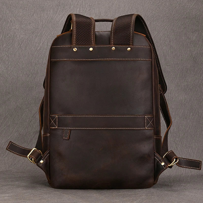 Vintage Men's Crazy Horse Leather Backpack genuine leather Retro Rucksack Large Classic Travel Backpack Big laptop computer bag