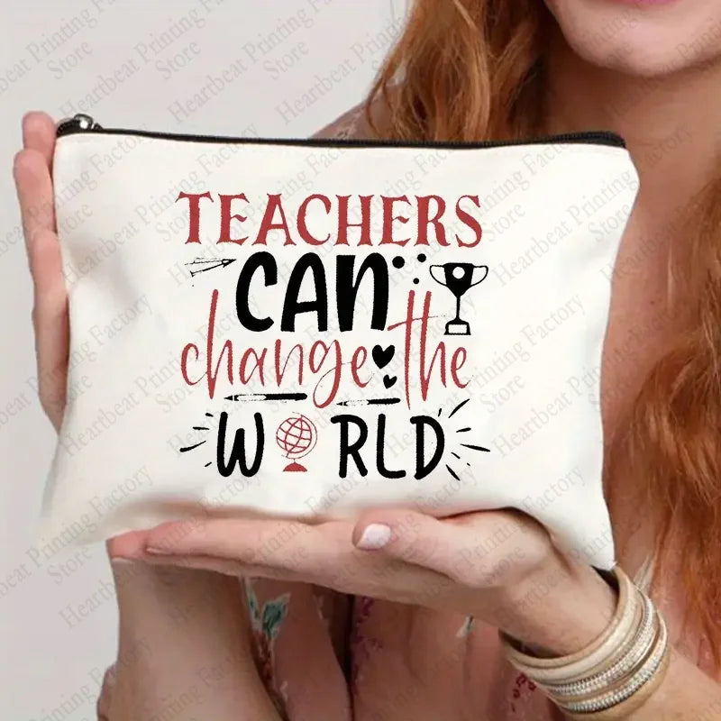 Teacher Change The World Print Cosmetics Bags Toiletry Bag Graduation Gift for Teachers Back To School Pencil Case for Teacher