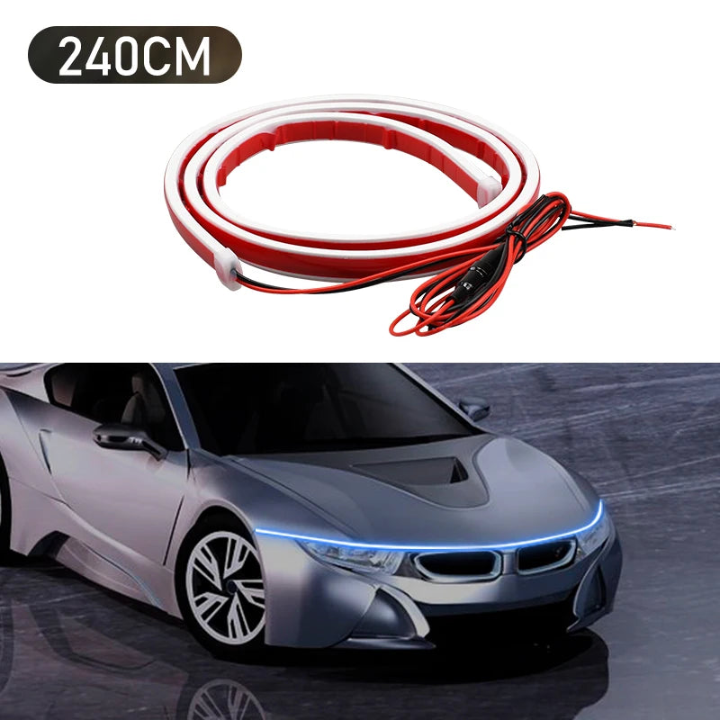 12V Scan Starting Car Hood Light Strip LED Daytime Running Light Waterproof Auto Engine Hood Guide Decorative Ambient Neon Lamp