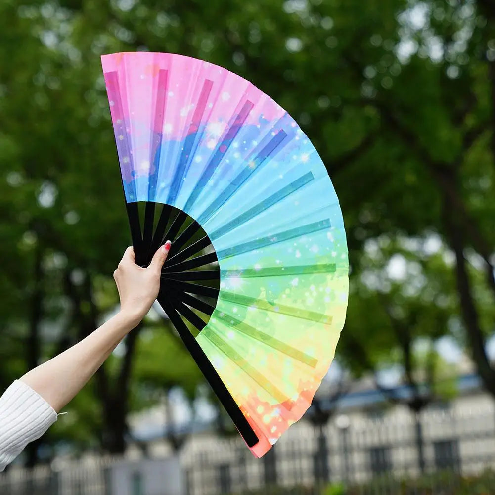 Gradient Colorful Reflective Foldable Fan Magic Soft 33cm Large Cloth Dance Photography Kung Fu Fan Props Disco Fan Festival Fan