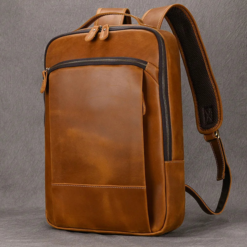 Vintage Men's Crazy Horse Leather Backpack genuine leather Retro Rucksack Large Classic Travel Backpack Big laptop computer bag