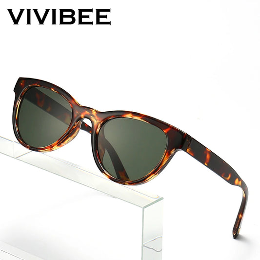 VIVIBEE 2025 Cat Eye Sunglasses Women Leopard Frame Retro Cateye Summer Jasper Green Lens Vintage Female Small Sun Glasses