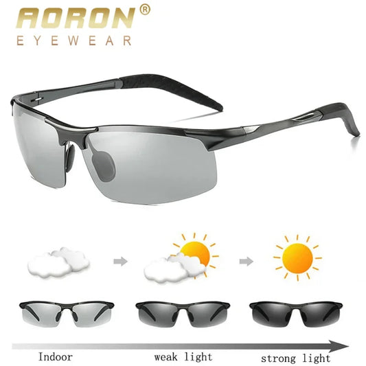 AORON Men Photochromic Polarized Sunglasses Aluminum Frame UV400 Sun Glasses Male Eyewear Driving Goggles