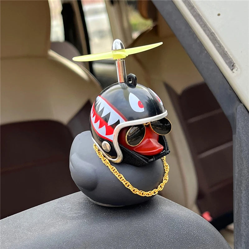 Car Ornaments Bicycle Horns Squeeze Black Duck with Straps Helmet, Silicone Elasticity Belt Bike Bell for Kids Sport Outdoor