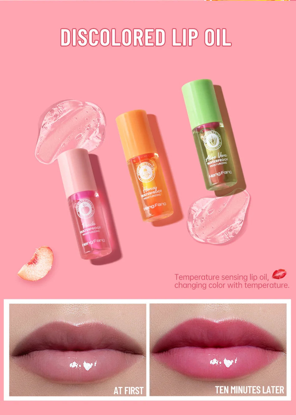 Mini Hydrating Temperature Sensing Lip Balm Moisturizing Color Changing Lip Oil Peach Aloe Vera Brighten Repair Lips Lip Pomade