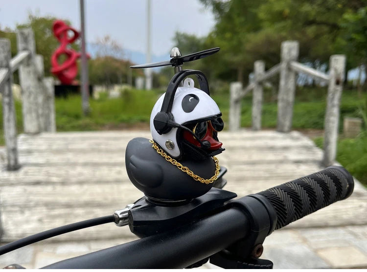 Car Ornaments Bicycle Horns Squeeze Black Duck with Straps Helmet, Silicone Elasticity Belt Bike Bell for Kids Sport Outdoor