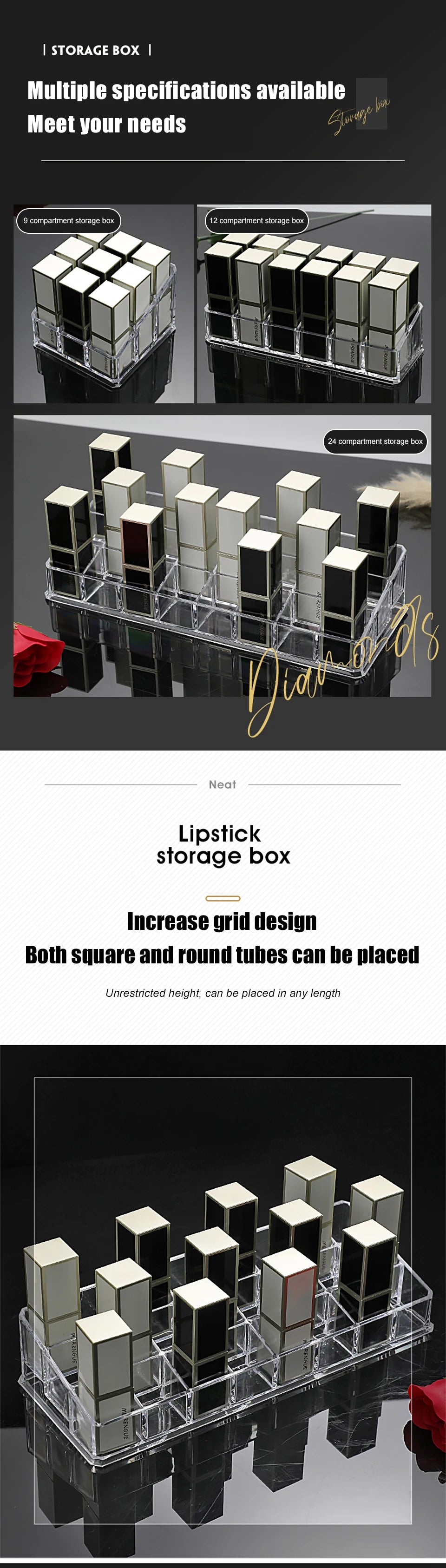 9/24/36/40 Grids Makeup Organizer Transparent Cosmetic Box Desk Make Up Brush Lipstick Holder Home Bathroom Storage Accessories