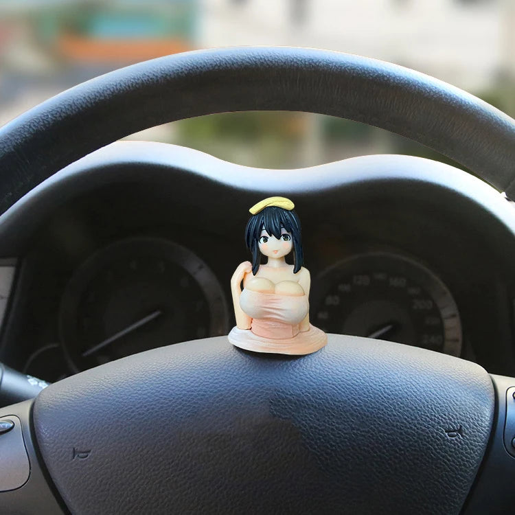 Cute Kanako Chest Shaking Girls Car Ornaments Cartoon Kawaii Anime Statue Car Dashboard Sexy Doll Figurine Car Decorations