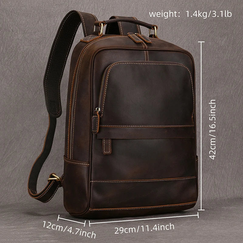 Vintage Men's Crazy Horse Leather Backpack genuine leather Retro Rucksack Large Classic Travel Backpack Big laptop computer bag