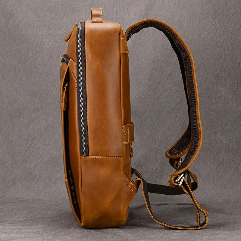 Vintage Men's Crazy Horse Leather Backpack genuine leather Retro Rucksack Large Classic Travel Backpack Big laptop computer bag