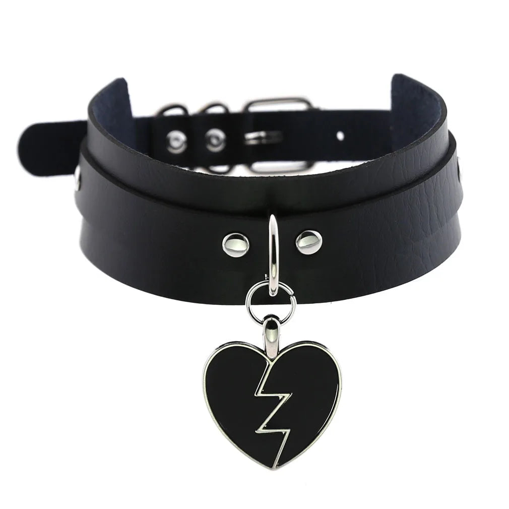 Spike Punk Choker Collar For Girl Goth Heart Pendant Necklace Emo Neck Strap Cosplay Chocker Gothic Accessories