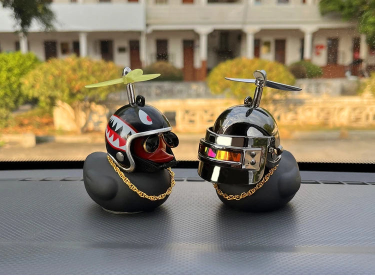 Car Ornaments Bicycle Horns Squeeze Black Duck with Straps Helmet, Silicone Elasticity Belt Bike Bell for Kids Sport Outdoor