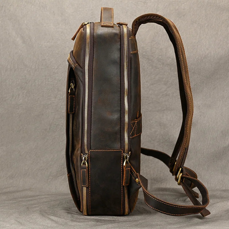 Vintage Men's Crazy Horse Leather Backpack genuine leather Retro Rucksack Large Classic Travel Backpack Big laptop computer bag