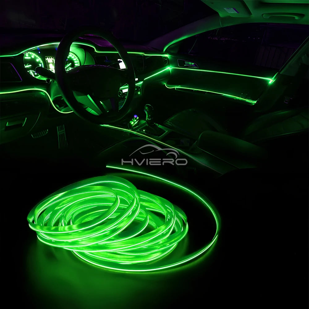 5M Universal Car Interior Lighting white LED Strip Decoration Garl and Wire Rope Tube Line Flexible Neon Lights with USB Drive