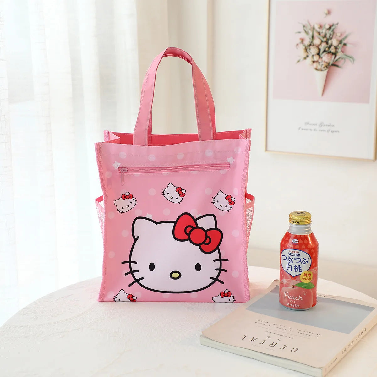 Sanrio Hello Kitty Double Layer HandBags Kawaii Kuromi Cinnamoroll Student A4 File Bags Art Bags Textbook Portable Organizers