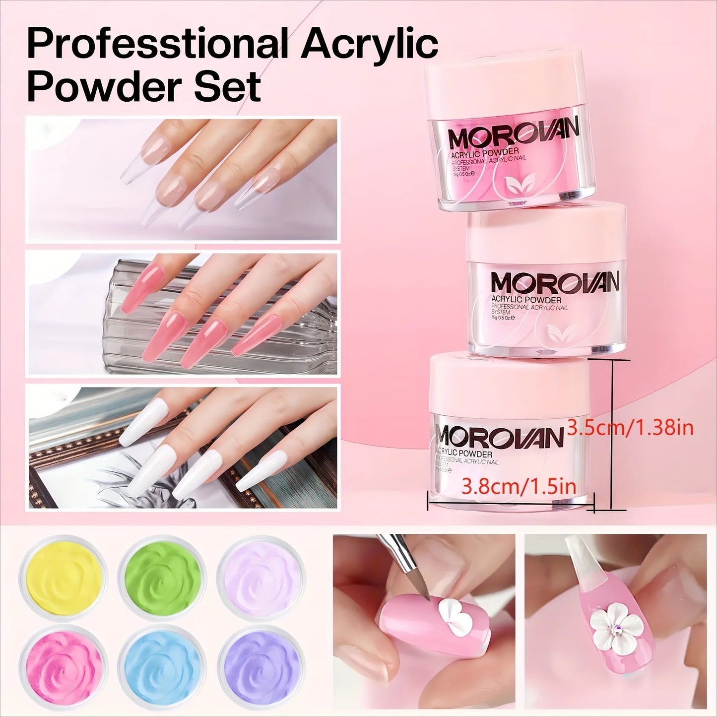 Morovan Acrylic Nail Kit for Beginners:with Everything Professional AcrylicNail Kits Set with Glitter AcrylicPowder UV Lamp for