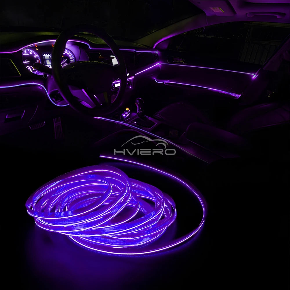 5M Universal Car Interior Lighting white LED Strip Decoration Garl and Wire Rope Tube Line Flexible Neon Lights with USB Drive